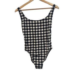 J Crew Black and White Checkered Low Back One Piece Swimsuit Size 6